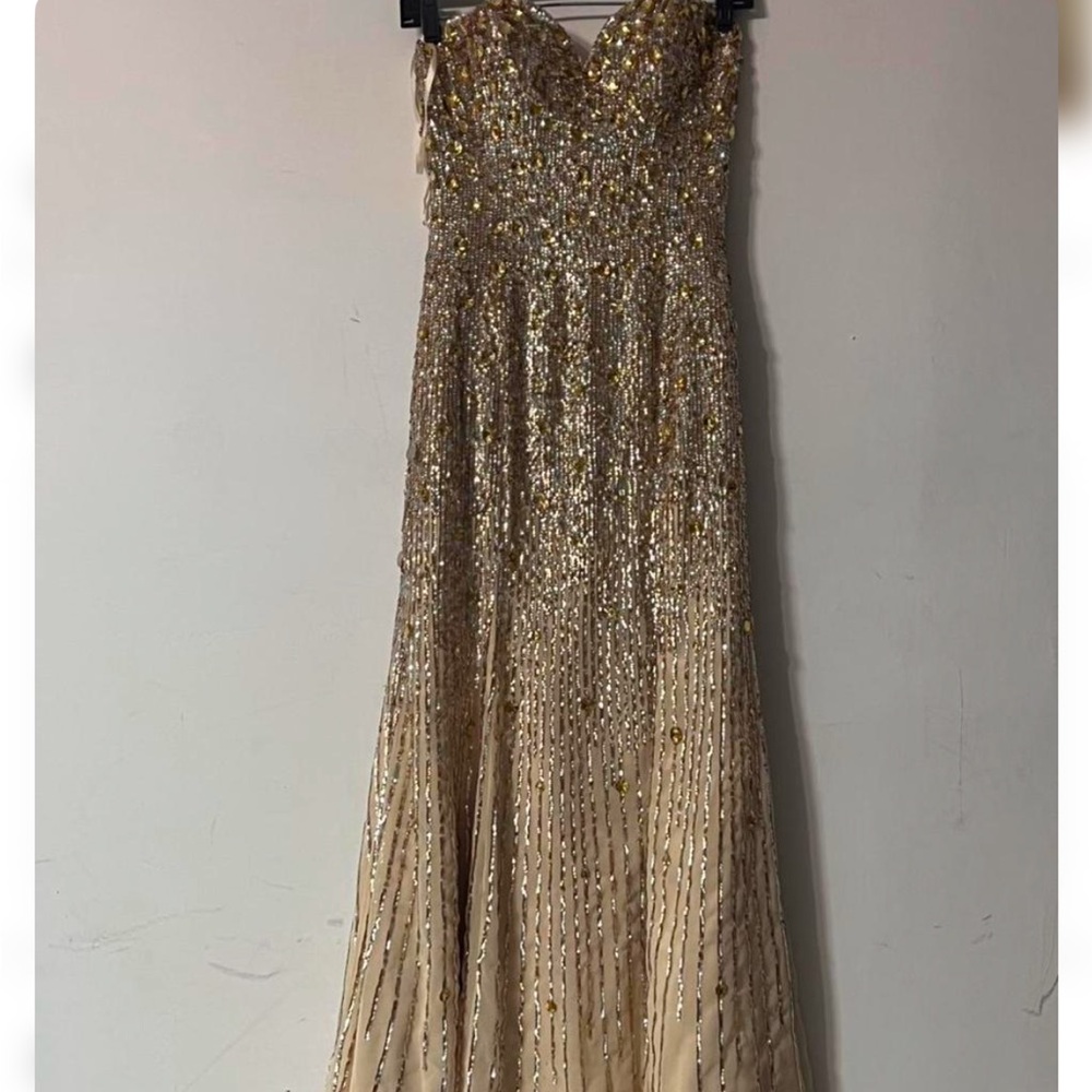 Gold Sequin Strapless Evening Gown